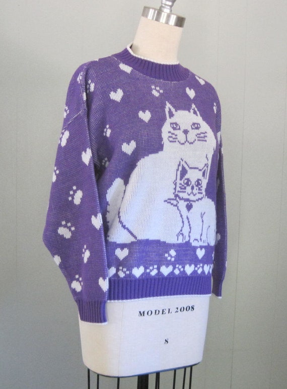 1980s Vintage Crazy Cat Lady Sweater / '80s '90s … - image 7