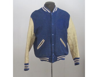 Vtg 50's Lasley Knitting Co. Letterman Jacket Sz 38 Wool Blue