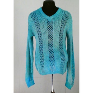 Vintage Pendleton Wool Sweater / Men&#39;s Medium 1930s &#39;40s Vintage V-neck Loose Woven Pullover Turquoise