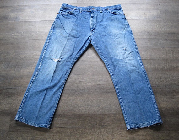 Vintage Distressed Denim Wrangler Jeans 42 X 30 T… - image 7