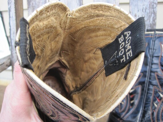 Vintage Cowboy Boots / 1950s Vintage ACME Black/R… - image 8