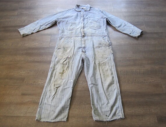 Vintage Key Coverall / 60s 70s Distressed Denim H… - image 9