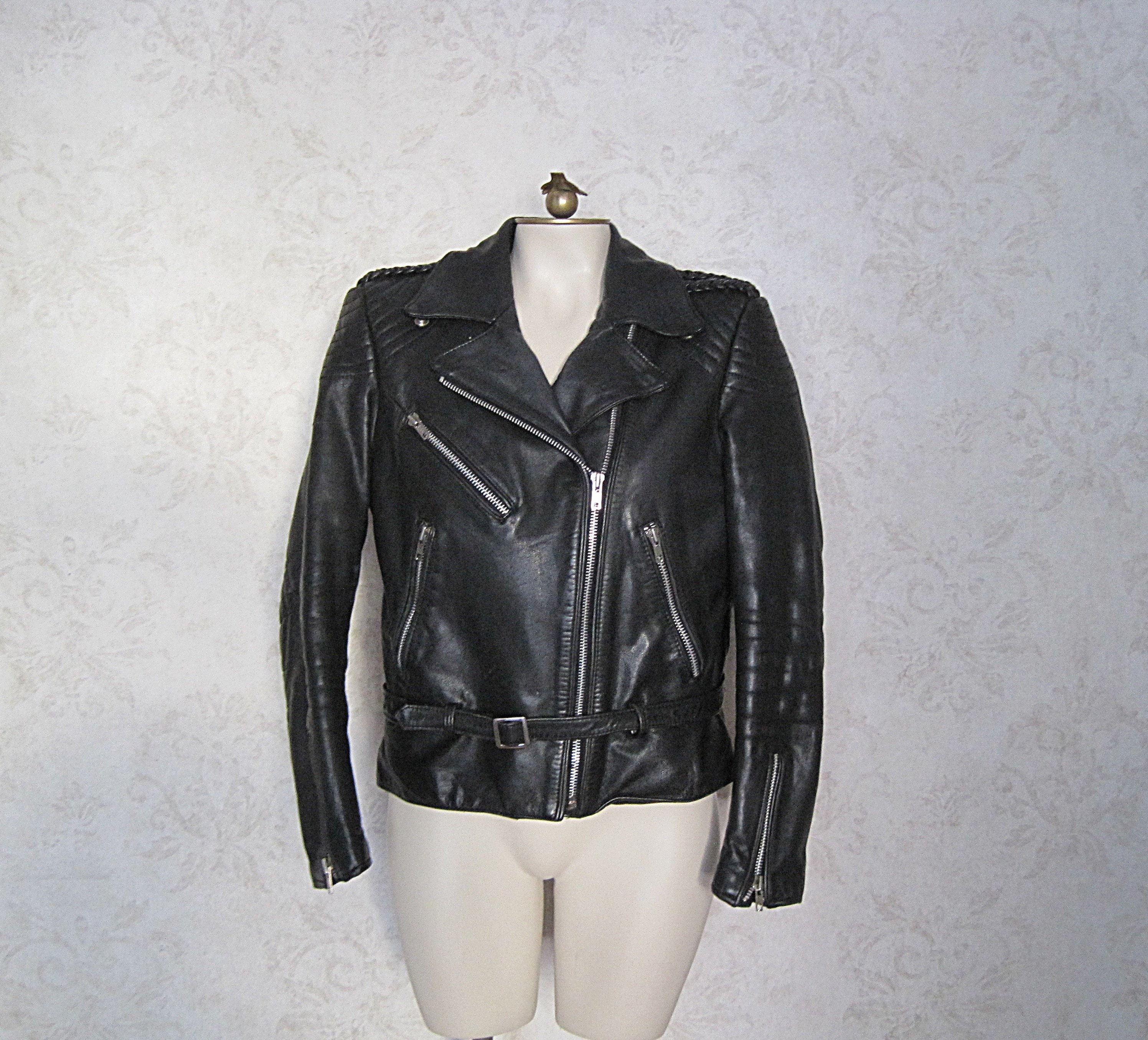 Vintage Black Leather Motorcycle Jacket Hein Gericke for Harley