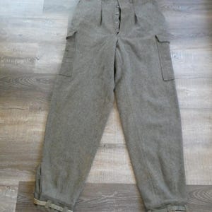 Vintage Swedish Wool Military Army Pants Trousers Breeches Cargo Pockets 34 Waist C 52 I 108 M