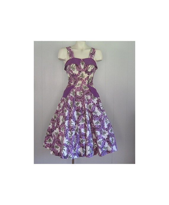 1950s Floral Cotton Sundress / Vintage Novelty Pri