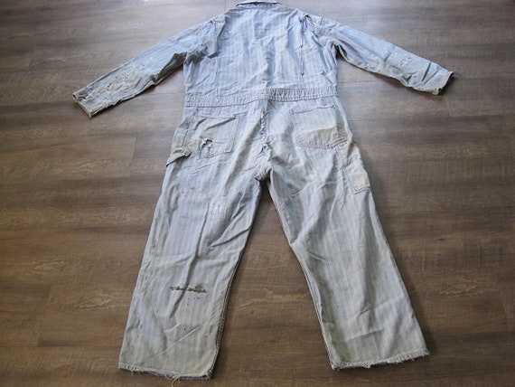 Vintage Key Coverall / 60s 70s Distressed Denim H… - image 6