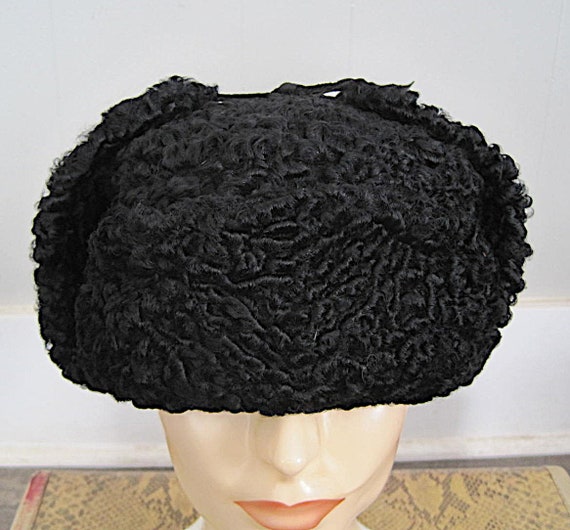 Vintage Black Persian Lamb Trapper Hat / Natural … - image 10