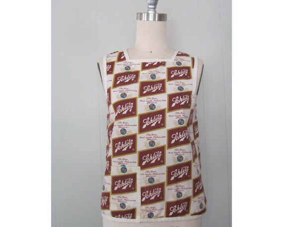 Vintage 1970s Schlitz Beer Print Apron Top