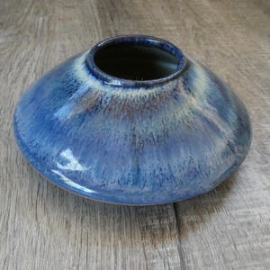 Handmade Ceramic Ikebana Vase: Blue Glaze Studio Pottery Flower Frog