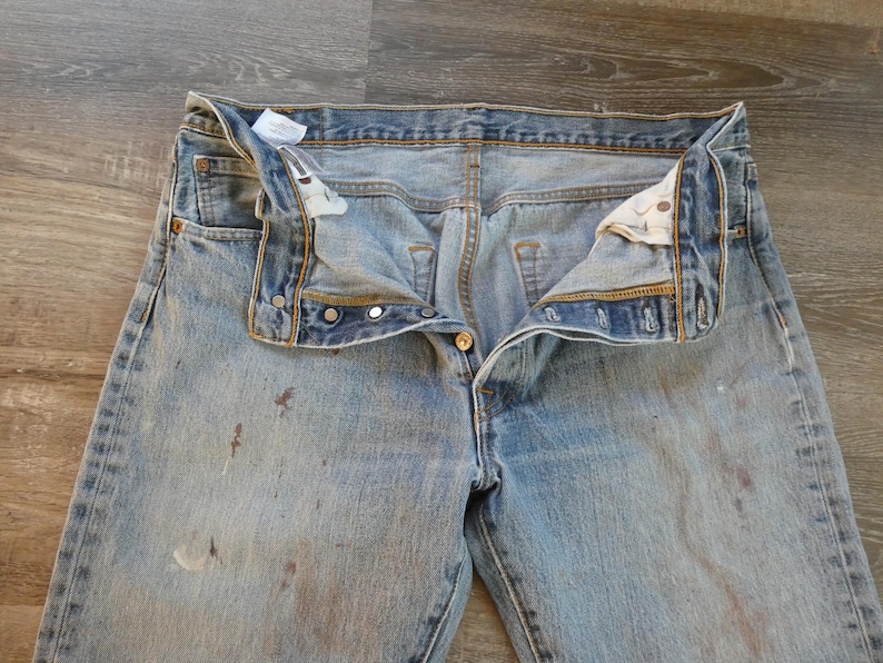 Vintage Levi's 501 Jeans Natural Distressed Denim Button Fly Single ...