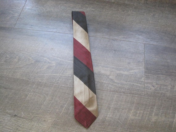 Vintage '60s Narrow Silk Necktie / Maroon/Black/G… - image 2