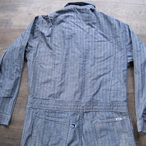 Vintage Coverall / 1970s 80s Key Denim Coverall / Herringbone shops Twill Key Workwear Jumpsuit / Vintage Mechanic Overalls