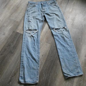 Vintage Levis 501 Button Fly Jeans / 1990s Y2K Vintage Levi's Distressed Denim 34 x 36 Loose Relaxed Single Stitch Boyfriend Jean 34 X 35