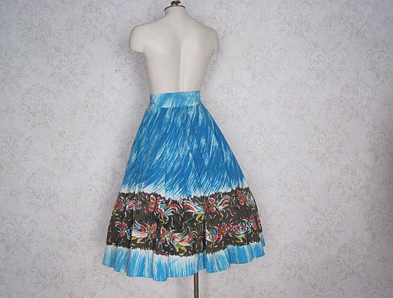 Vintage Mexican Circle Skirt / 1950s Hand Painted… - image 4