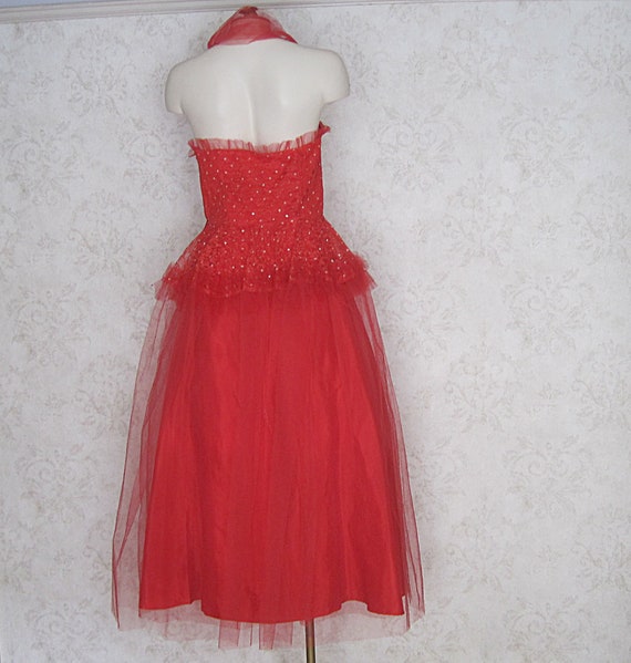 1950s Vintage Party Dress / Red Tulle '50s Cockta… - image 6