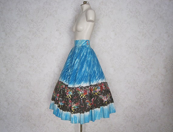 Vintage Mexican Circle Skirt / 1950s Hand Painted… - image 3