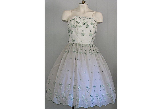 Vintage Fit / Flare Floral Chiffon Party Dress / … - image 1