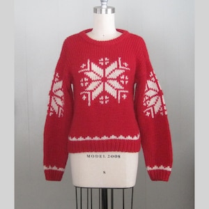 Vintage 1990s Red and White Snowflake Sweater