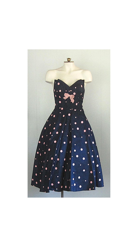 strapless navy blue polka dot dress Bianca Strapless Dress
