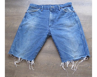Vintage Wrangler Denim Jorts: 90s Frayed Cut Off Jean Shorts, 34 Waist