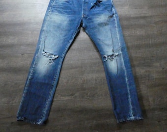 Levi's 501 Big E Selvedge Denim Jeans / Y2K Vintage Levi Distressed Denim Single Stitch Redline Jeans 36 x 32 Holes Fray Fade Feathering