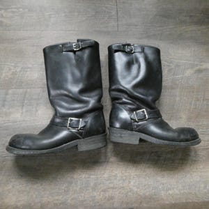 Vintage Black Leather Engineer Boots Men&#39;s Size 7D Steel Toe Motorcycle Biker Boot