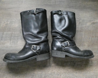Shooters Engineer Boots, 90s Y2K Vintage Black Leather Round Steel