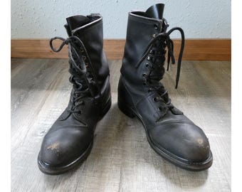 Vintage Military Combat Boots 1990s Distressed Leather Naturally Worn Army Boots Size 8 1/2