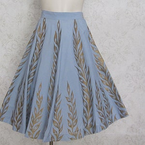 1950s Hand Painted Floral Skirt: Vintage Cotton Botanical Print