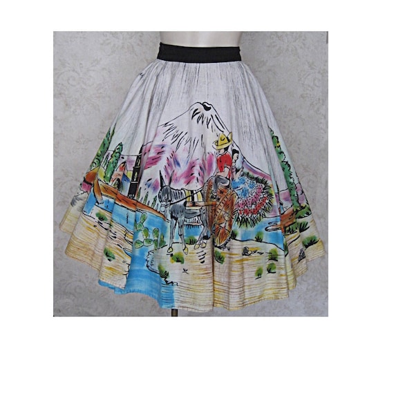 Vintage Circle Skirt / 1950s Cotton Novelty Print 