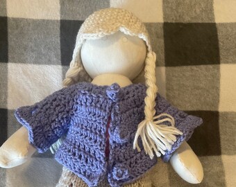 Hand Crochet Doll Cardigan Sweater in Lavender Purple  - 18" Doll