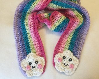 Rainbow Scarf of Happiness - Bright Pastel Rainbow Colors with Happy Clouds