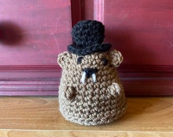 Your Very Own Pet Groundhog - Adorable Crochet Stuffed Animal Ground Hog with Bonus Top Hat