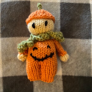 Adorable Pumpkin Boy Halloween Doll - Orange Knit Cute for Fall Decor