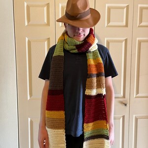 Extra Long Stripe Scarf in Gorgeous Natural Colors - 12 Feet Long - with HAT - Perfect for Halloween Fans of Doctor Who