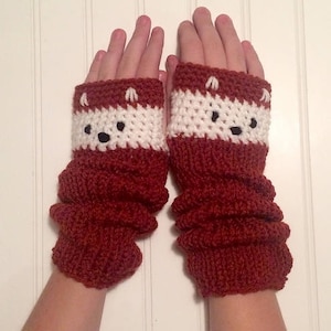 Fox Mitts Fingerless Gloves in Rust Red and Cream image 1