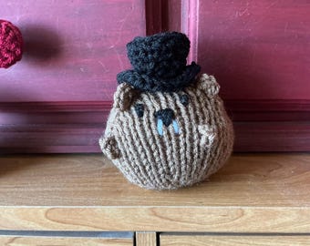 Your Very Own Pet Groundhog - Adorable Knit Stuffed Animal Ground Hog with Bonus Top Hat