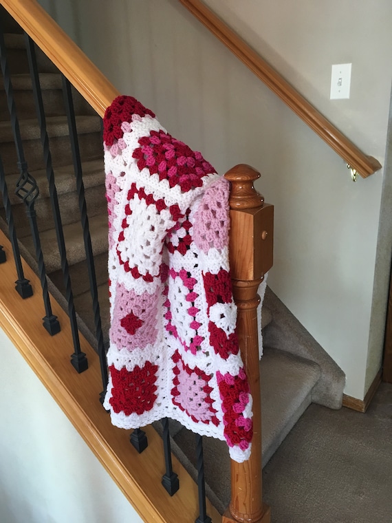 Gorgeous Valentines Day Crochet Granny Square Blanket Throw