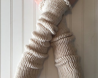 Beautiful Knit Arm Warmers for Fans of Rey - Linen Off White Extra Long