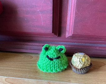 Tiny Frog - Celebrate with a Frog - Small Knit Green Frog and Rocher Chocolate Cover