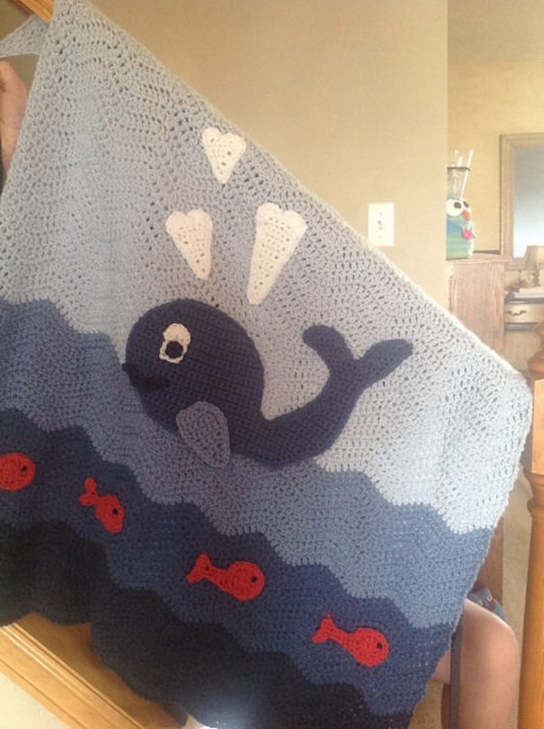 Adorable Crochet Baby Blanket Blue Whale in the Ocean Waves Etsy
