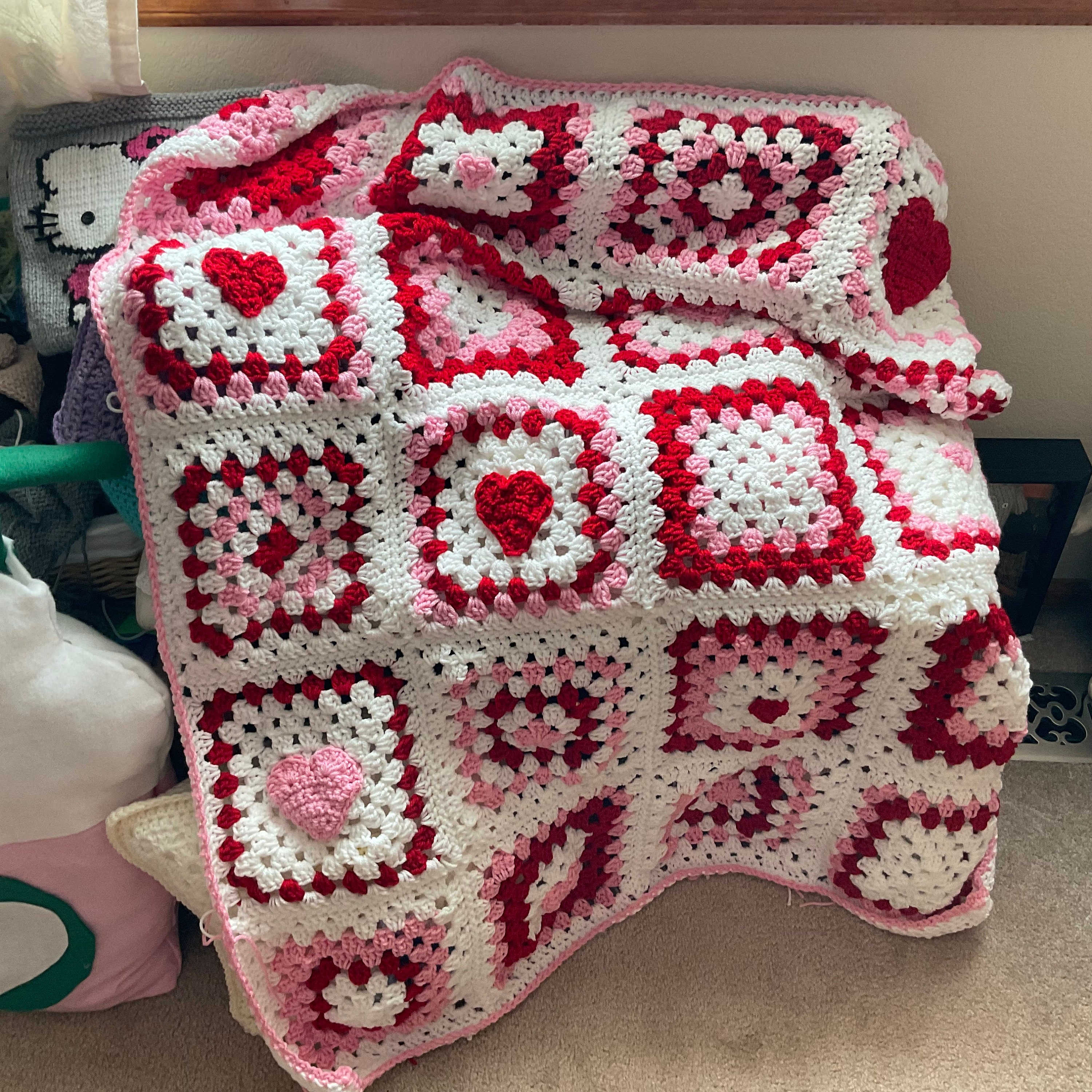 Gorgeous Valentines Day Crochet Granny Square Blanket Throw