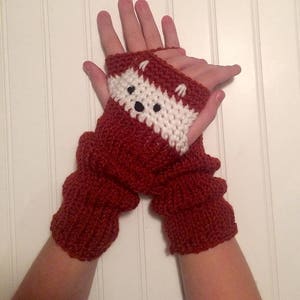 Fox Mitts Fingerless Gloves in Rust Red and Cream image 3