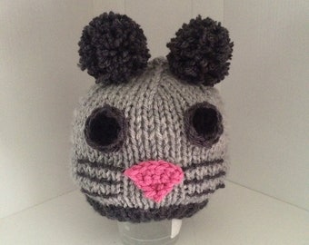 SALE - Halloween Mouse Hat Hand-Knit in Grey - Girl or Boy