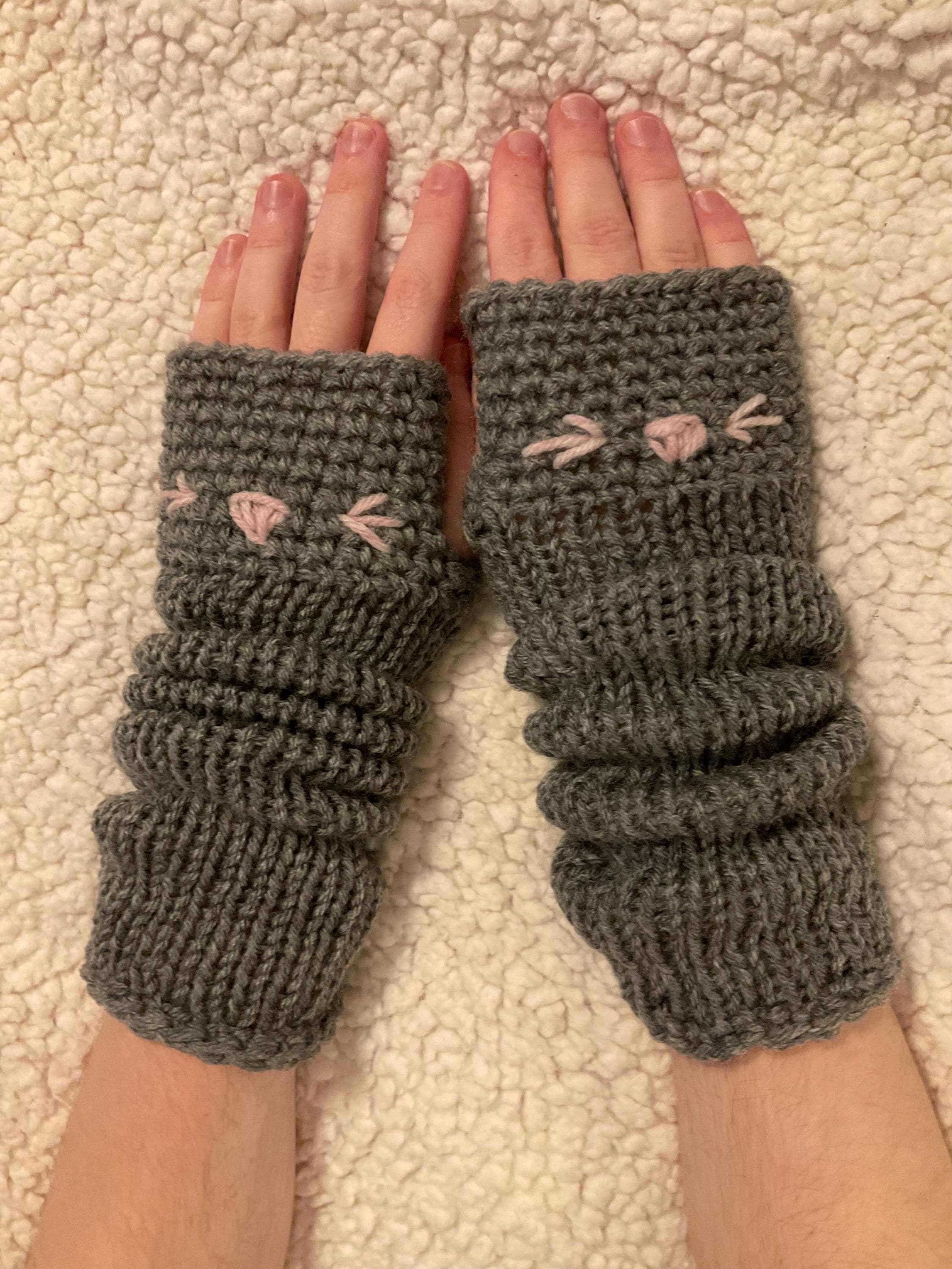 Cutest Mitts Ever - Adorable Kitty Cat Long Fingerless Gloves Hand