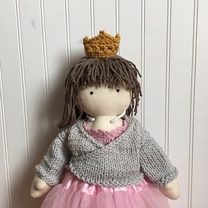 Adorable 18&quot; Ballerina Muslin Doll with Hand-Knit Leotard, Sweater, Crown and Shoes