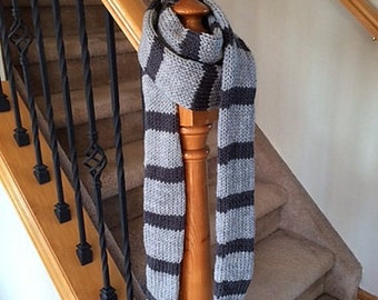 Awesome Knit Scarf in Grey with Charcoal Grey Stripes - Perfect for Fans of Gru
