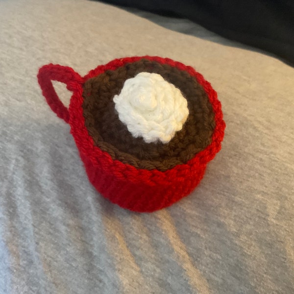 Play Food Fun Crochet Hot Chocolate - Red Mug with Whipped Cream on Top