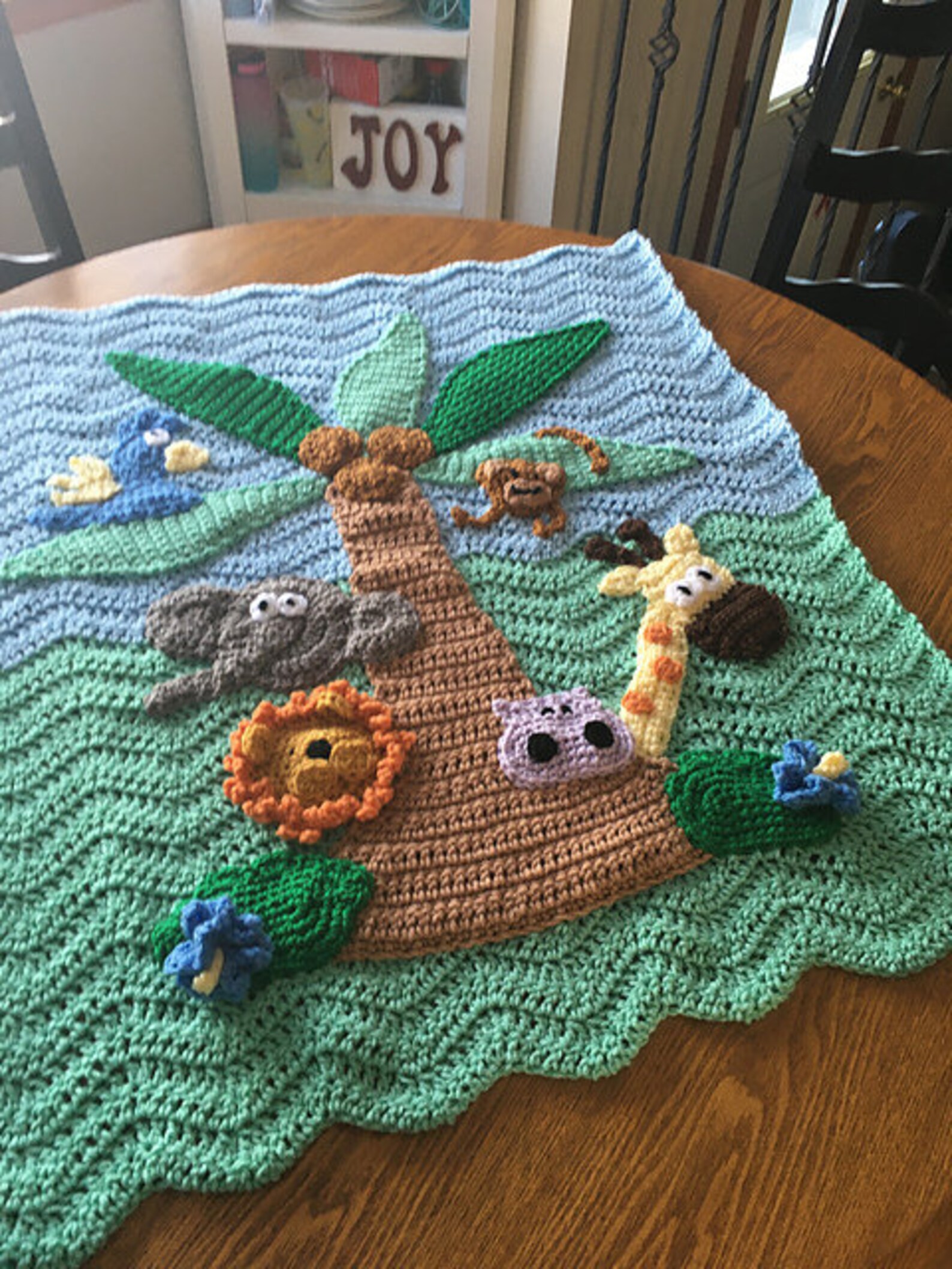 Jungle Theme Crochet Baby Blanket With Giraffe Lion Elephant and Monkey ...