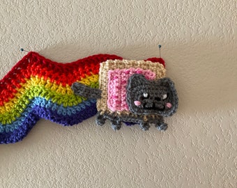 Adorable Fans of Nyan Cat Rainbow Scarf -  Crochet Wall Hanging or Scarf
